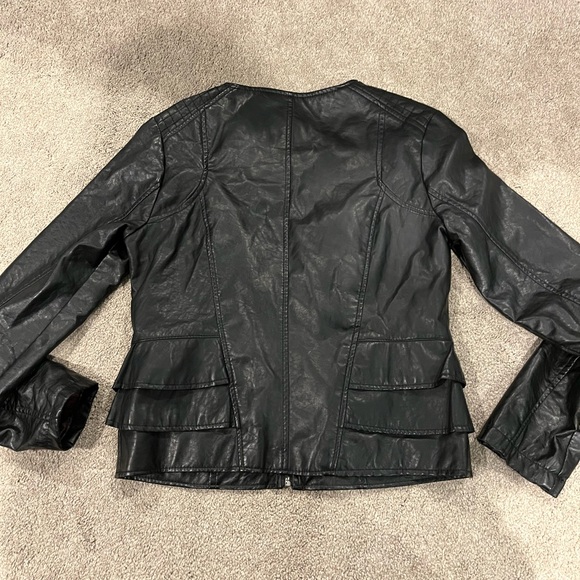 Women’s Faux Leather Moto Jacket with Ruffles - Picture 2 of 3